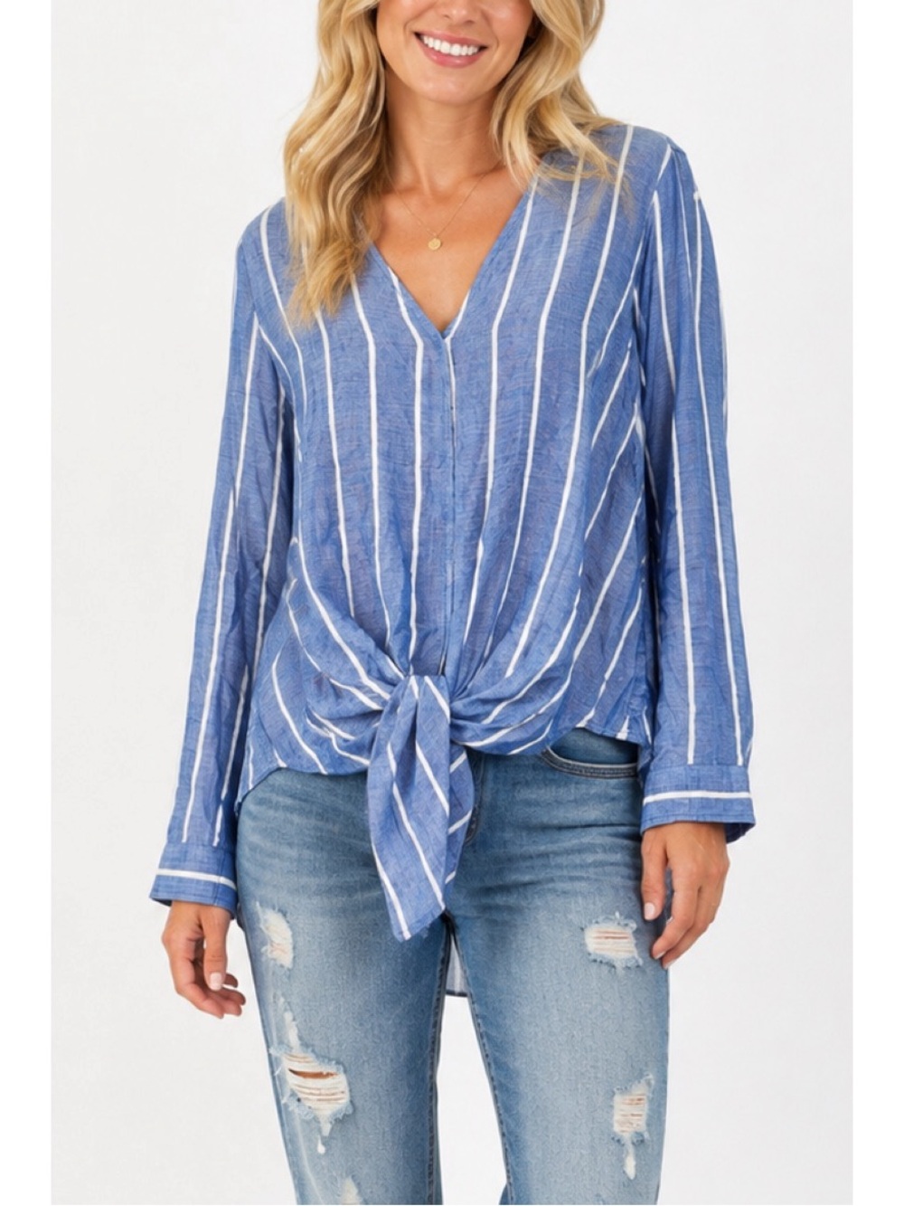 Max Studio Blue & White Striped Long Sleeve top